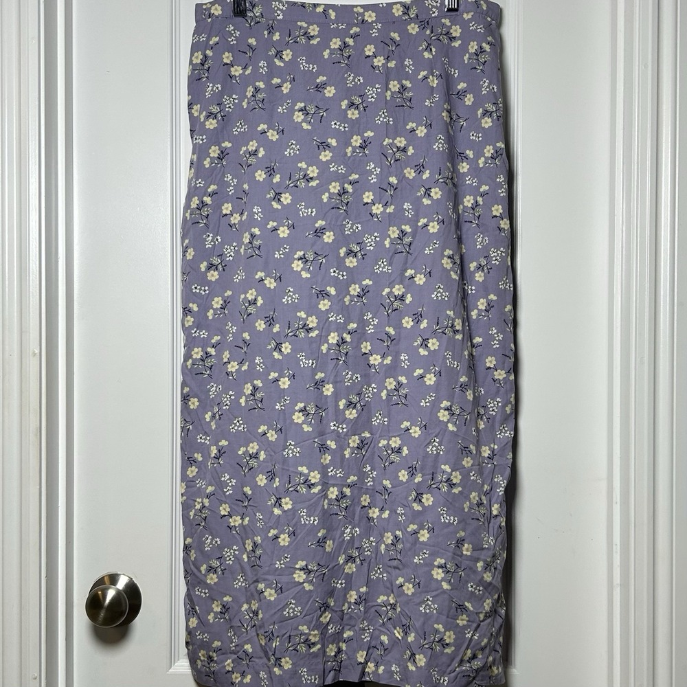 Christopher & Banks Vintage 90s Lavender Pastel Ditsy Floral Straight Maxi Skirt
